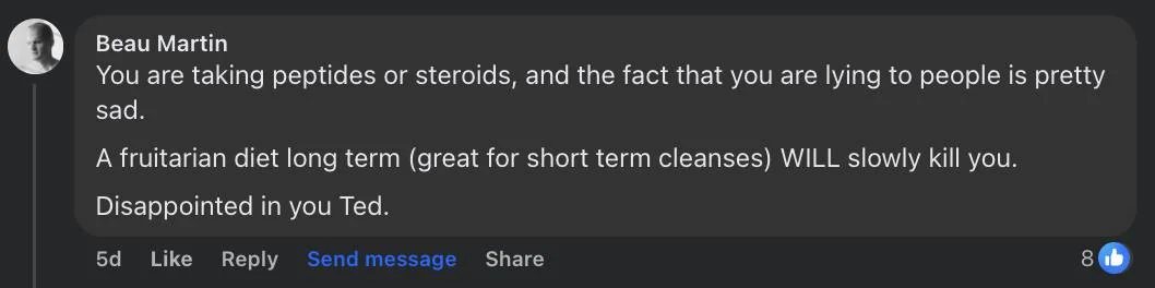 A social media comment reacting to Ted’s physique 1