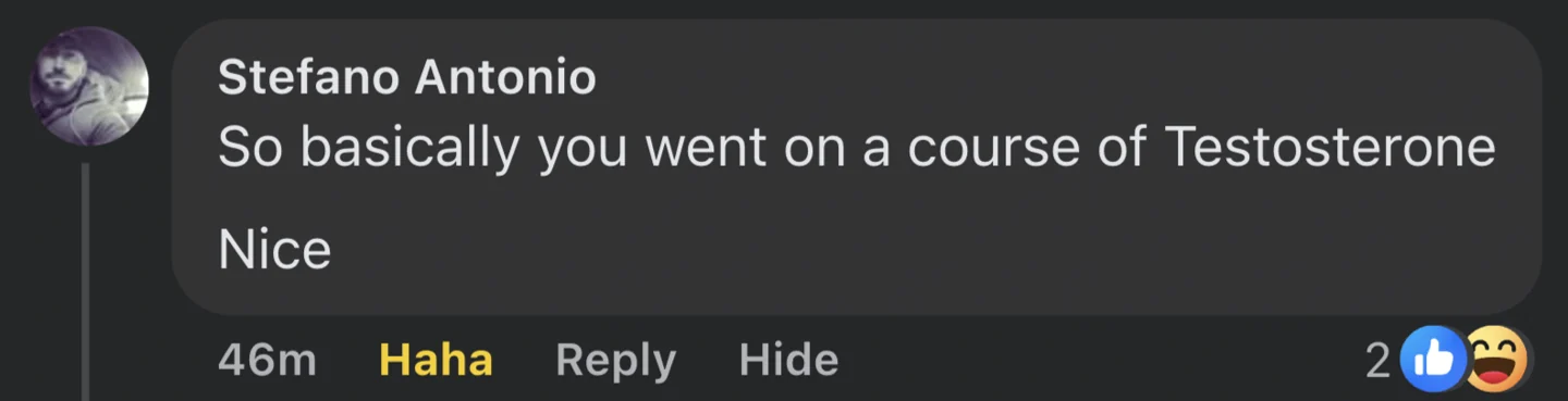 A social media comment reacting to Ted’s physique 2