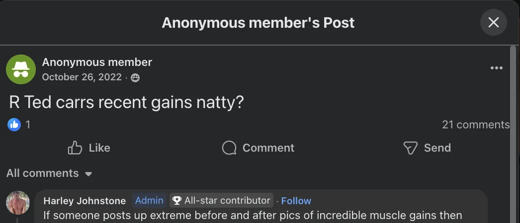 A social media comment reacting to Ted’s physique 5