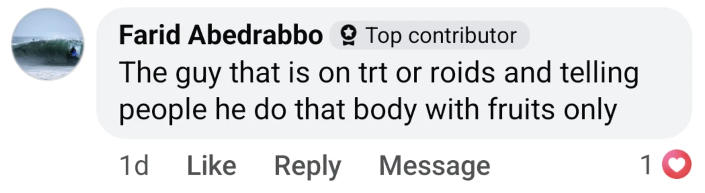 A social media comment reacting to Ted’s physique 7