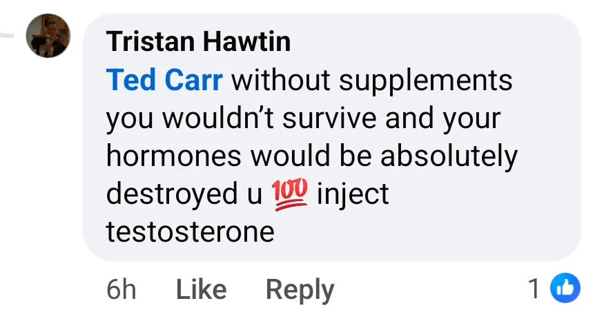 A social media comment reacting to Ted’s physique 11